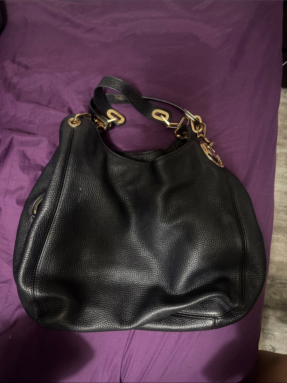 Michael Kors Black Pebbled Leather Hobo with Gold Hardware